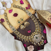 Vriksham Elegant AD Stone Dual Elephant Peacock Long Neckpiece-Gold Bead-G17876