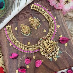 Vriksham Jalebi Style Lakshmi Dual Peacock Short Neckpiece-Pastel Green Bead-G18151