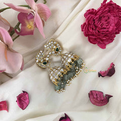 Vriksham Elegant Peacock Style Kundan Jadau Jhumkas-White-Green Bead-J3596