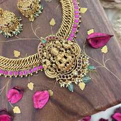 Vriksham Jalebi Style Lakshmi Dual Peacock Short Neckpiece-Pastel Green Bead-G18151