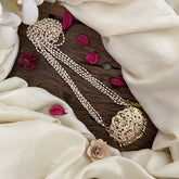 Vriksham AD Stone Lakshmi With Dual Elephant Pendant Rice Pearl Mala-Red Green-G17127