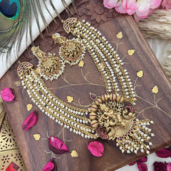 Vriksham Gold Look Alike Krishna Pendant 4 Layer Pearl Short Neckpiece-Red-G18127