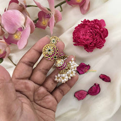 Vriksham Rangini Jhumkas Style Kundan Jadau Jhumkas-Layered Pearl Tassels-J3597