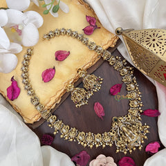 Vriksham Gold Look Alike AD Stone Lakshmi Pedant Long Neckpiece-Gold Bead-G17875