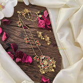 Vriksham Exclusive Peacock Coral Stone Pendant Chain-Golden Bead-G15696