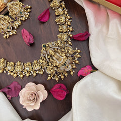 Vriksham Gold Look Alike AD Stone Lakshmi Pedant Long Neckpiece-Gold Bead-G17875