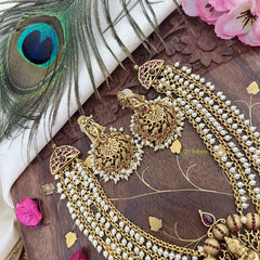 Vriksham Gold Look Alike Krishna Pendant 4 Layer Pearl Short Neckpiece-Red-G18127