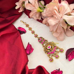 Vriksham Premium Bold Red With Floral Drop Kundan Jadau Maang Tikka-J4244