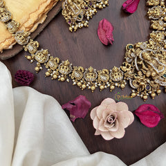 Vriksham Gold Look Alike AD Stone Lakshmi Pedant Long Neckpiece-Gold Bead-G17875