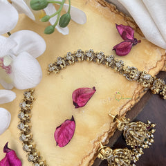 Vriksham Gold Look Alike AD Stone Lakshmi Pedant Long Neckpiece-Gold Bead-G17875