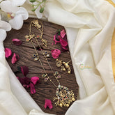 Vriksham Exclusive Peacock Navrathna Pendant Chain-Golden Bead-G15695