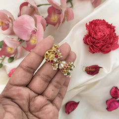 Vriksham Lakshmi With Half Moon Style Kundan Jadau Jhumkas-Red White-Green Bead-J3599