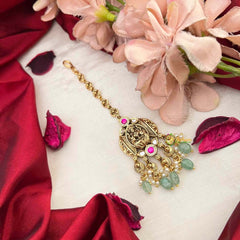 Vriksham Premium Lakshmi Style Kundan Jadau Maang Tikka-Green Bead-J4254