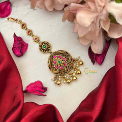 Vriksham Classic Leaf Pear Style Kundan Jadau Maang Tikka-Gold Bead-J4253