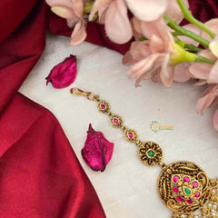 Vriksham Classic Leaf Pear Style Kundan Jadau Maang Tikka-Gold Bead-J4253