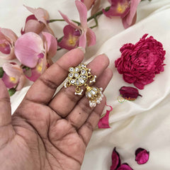 Vriksham Floral With Half Moon Style Kundan Jadau Jhumkas-White-Pearl-J3600