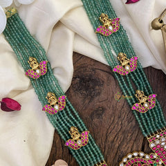 Vriksham Dual Peacock With Lakshmi Pendant Jadau Kundan Green Bead Mala-J2614