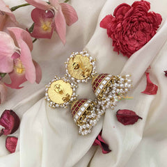 Vriksham Floral Stud Jhumkas With Ruby Dome & Pearl Cluster Drops Jadau Jhumkas-J3602