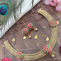 Vriksham Gold Look Alike Floral Addigai Short Neckpiece-Red Green-G18131