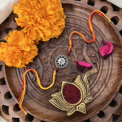 Vriksham Rakshabandhan Oxidized Sliver Bhai Name With Floral Design Rakhi-RB147