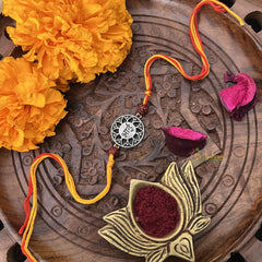 Vriksham Rakshabandhan Oxidized Sliver Bhai Name With Floral Design Rakhi-RB147