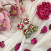 Vriksham Elegant Floral Style With Pearl Border Jadau Jhumkas-Green Bead-J3604