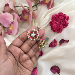 Vriksham Elegant Floral Style With Pearl Border Jadau Jhumkas-Green Bead-J3604