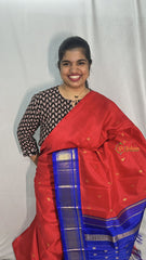 Vriksham Red With Blue Border Korvai Thirubuvanam Silk Saree-Pure Silk-VS4351