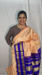 Vriksham Peach with Double Color Border Korvai Thirubuvanam Silk Saree-Pure Silk-VS4359