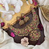 Vriksham Gold Look Alike Lakshmi Jadau Pendant Short Neckpiece-Red-G17835