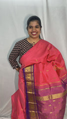 Vriksham Pink With Purple Border Thirubuvanam Silk Saree-Pure Silk-VS4350