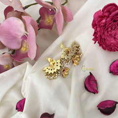 Vriksham Antique Peacock Style Jadau Jhumkas-Red Green & White-Pearl-J3608