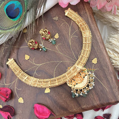 Vriksham Lakshmi Dual Peacock Pendant Addigai-Red-Pastel Green Bead-G18074