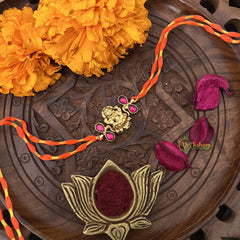 Vriksham RakshaBandhan Kundan Jadau Lakshmi Pendant Rakhi-Red-G18966