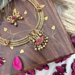 Vriksham Lakshmi Dual Peacock Pendant Addigai-Red-Gold Bead-G18071