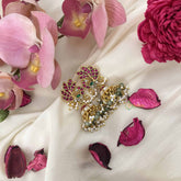 Vriksham Peacock Elegance Jadau Jhumkas-Red Green & White-Green Bead & Pearl-J3610