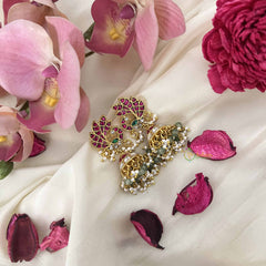 Vriksham Peacock Elegance Jadau Jhumkas-Red Green & White-Green Bead & Pearl-J3610