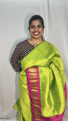 Vriksham Parrot Green with Rani Pink Korvai Thirubuvanam Silk Saree-Pure Silk-VS4356