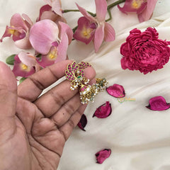 Vriksham Peacock Elegance Jadau Jhumkas-Red Green & White-Green Bead & Pearl-J3610