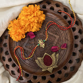 Vriksham Rakshabandhan Kundan Jadau Shree Ganesha Pendant Rakhi-Green Red-G18980