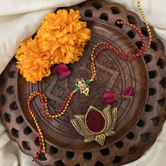 Vriksham Rakshabandhan Kundan Jadau Shree Ganesha Pendant Rakhi-Green Red-G18980