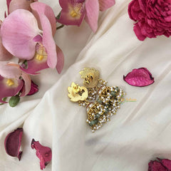 Vriksham Peacock Elegance Jadau Jhumkas-Red Green & White-Green Bead & Pearl-J3610