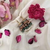 Vriksham Mughal Garden Dome Jadau Jhumkas-Red Green & White-Green Bead & Rice Pearl-J3611