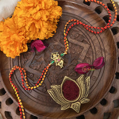 Vriksham Rakshabandhan Kundan Jadau Shree Ganesha Pendant Rakhi-Green Red-G18980