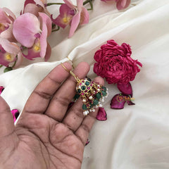 Vriksham Mughal Garden Dome Jadau Jhumkas-Red Green & White-Green Bead & Rice Pearl-J3611