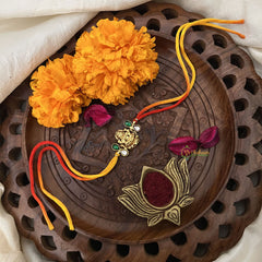 Vriksham RakshaBandhan Kundan Jadau Lakshmi Pendant Rakhi-Green White-G18970