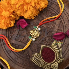 Vriksham RakshaBandhan Kundan Jadau Lakshmi Pendant Rakhi-Green White-G18970