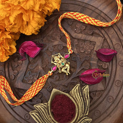 Vriksham Rakshabandhan Kundan Jadau Shree Ganesha Pendant Rakhi-Green Red-G18981