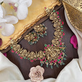 Vriksham Gold Look Alike Lakshmi Jadau Addigai-Red Green-Pastel Green Bead-G17847