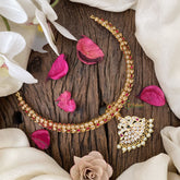 Vriksham Unique Gold Look Alike AD Stone Short Neckpiece-Pearl-G17163